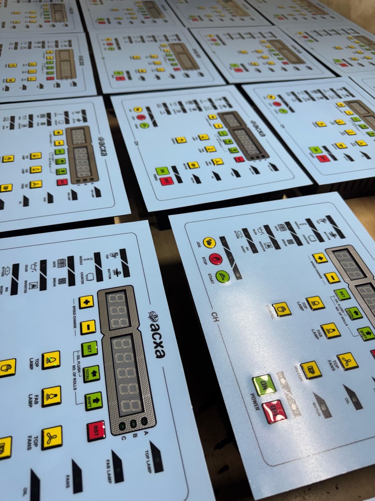 Control panels lined up during production