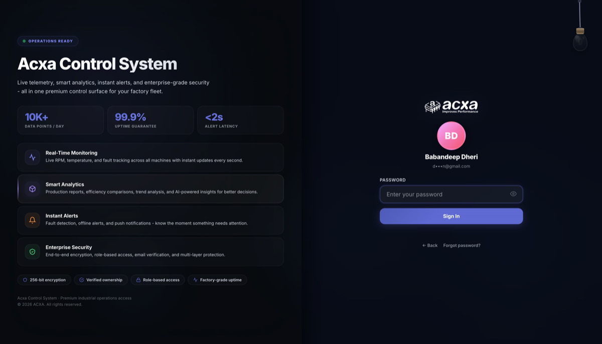 ACXA Dashboard screen 1
