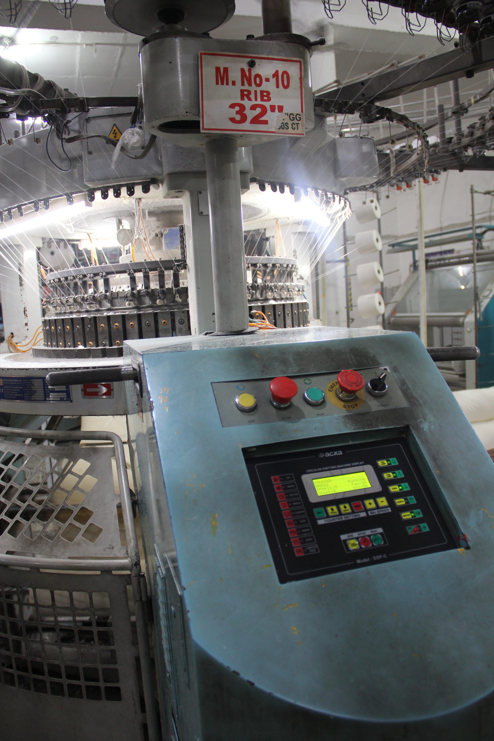 ACXA DSP-C Digital Speed and Production Controller Installed on Pailung Circular Knitting Machine for RPM Monitoring